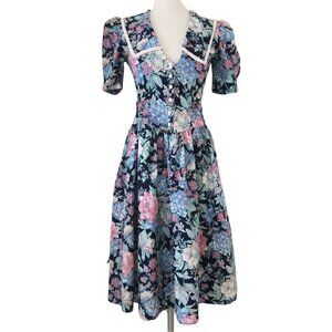 vtg 80s Floral print dress sz S
